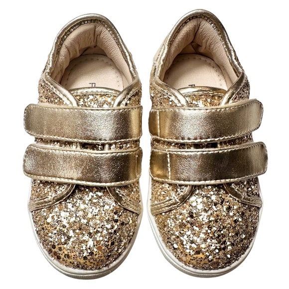 Felix & Flora Gold Glitter Sneakers Size 6 Baby Toddler Velcro Strap - Picture 3 of 8